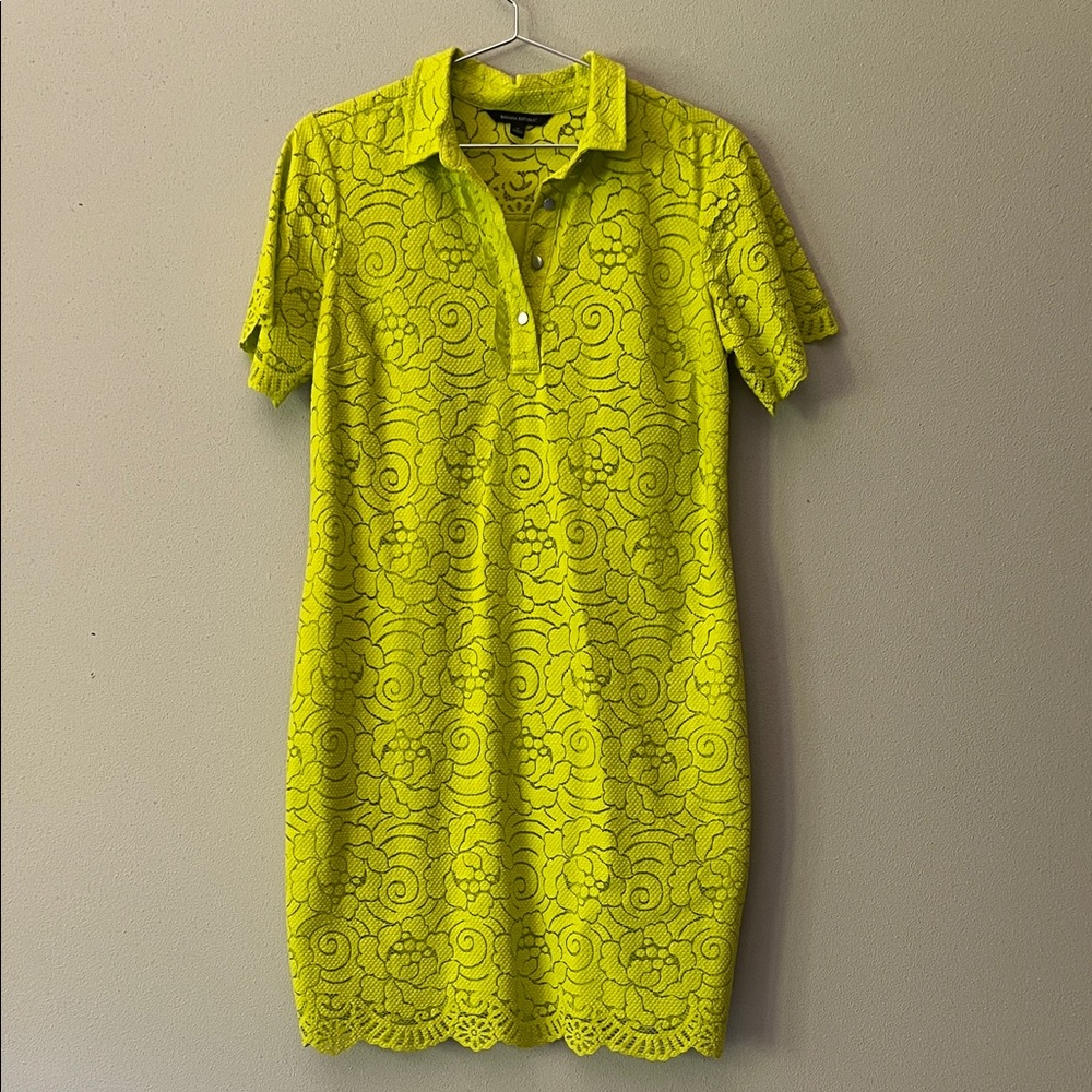BANANA REPUBLIC Chartreuse Collared Floral Pattern Lace Dress